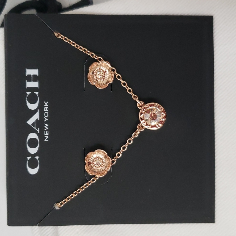 Coach Open Circle Necklace and Tea Rose Stud Set - NWT